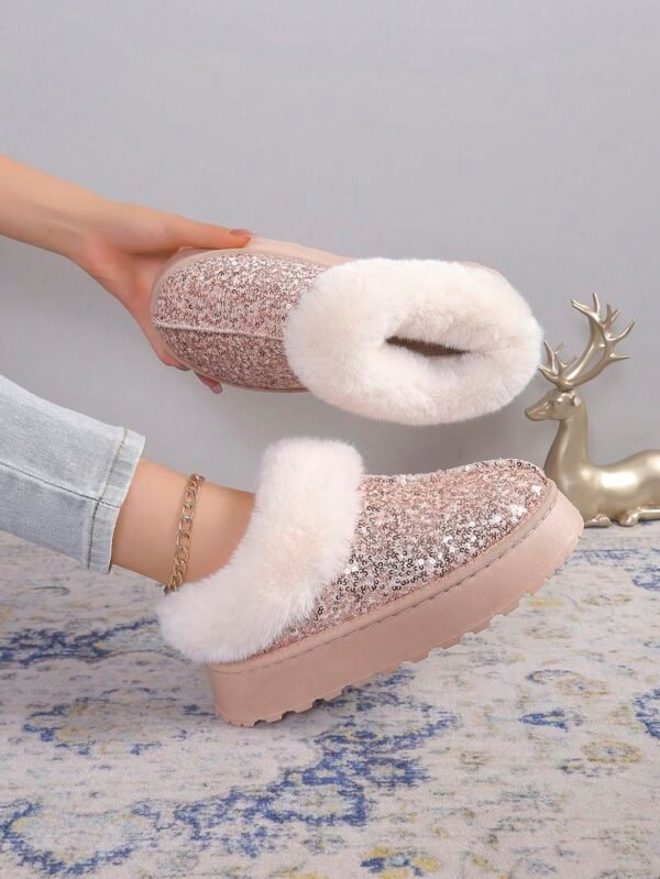 New Glitter Snow Boots For Women, Warm Short Boots, Fashionable Style, Thick Winter Shoes With Anti-Slip Outsole For Outdoor Use In Winters%010311