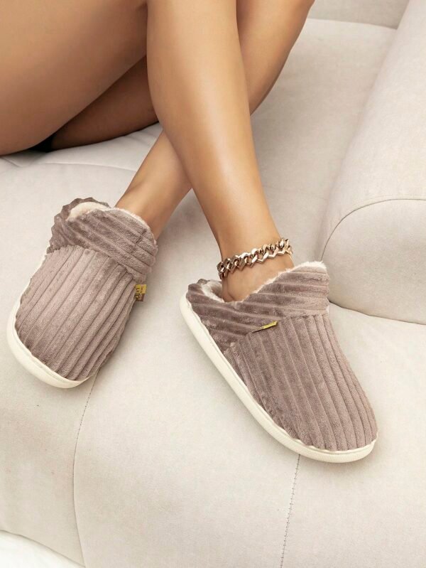 Women's Fashionable Pink Solid Color Slipper Boots With Letter Decals & Teddy Bear Lining%010405 - Image 8